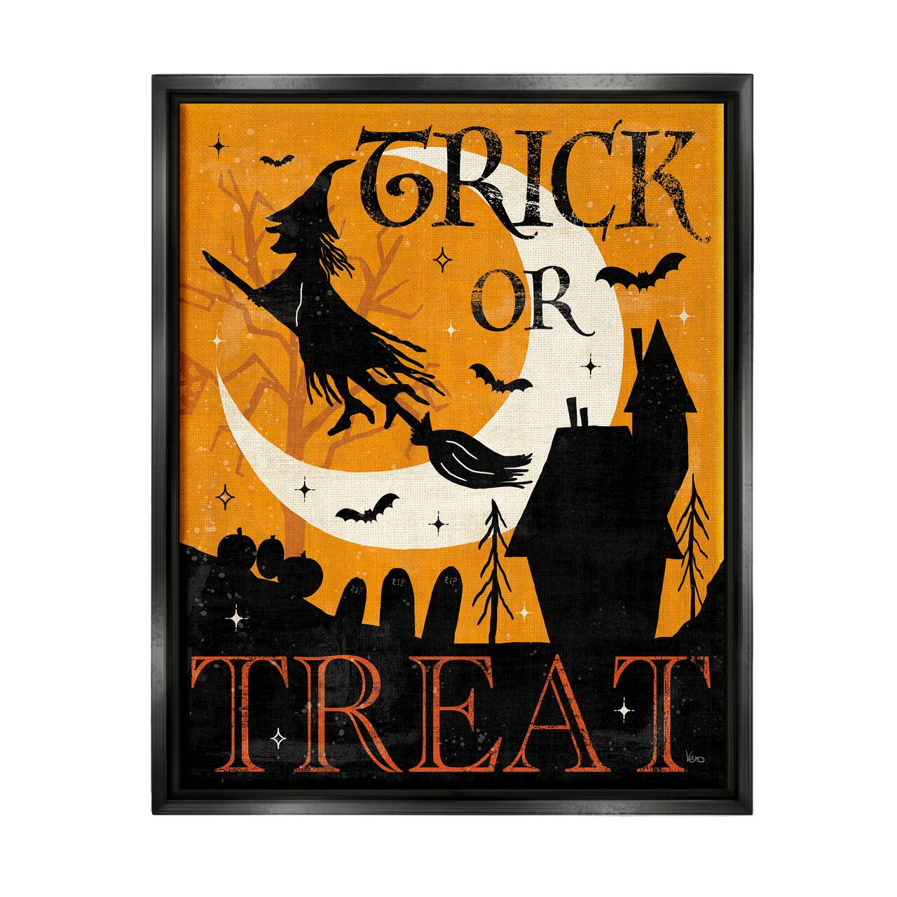Stupell Industries Trick or Treat Halloween Witch Framed Floater Canvas Wall Art
